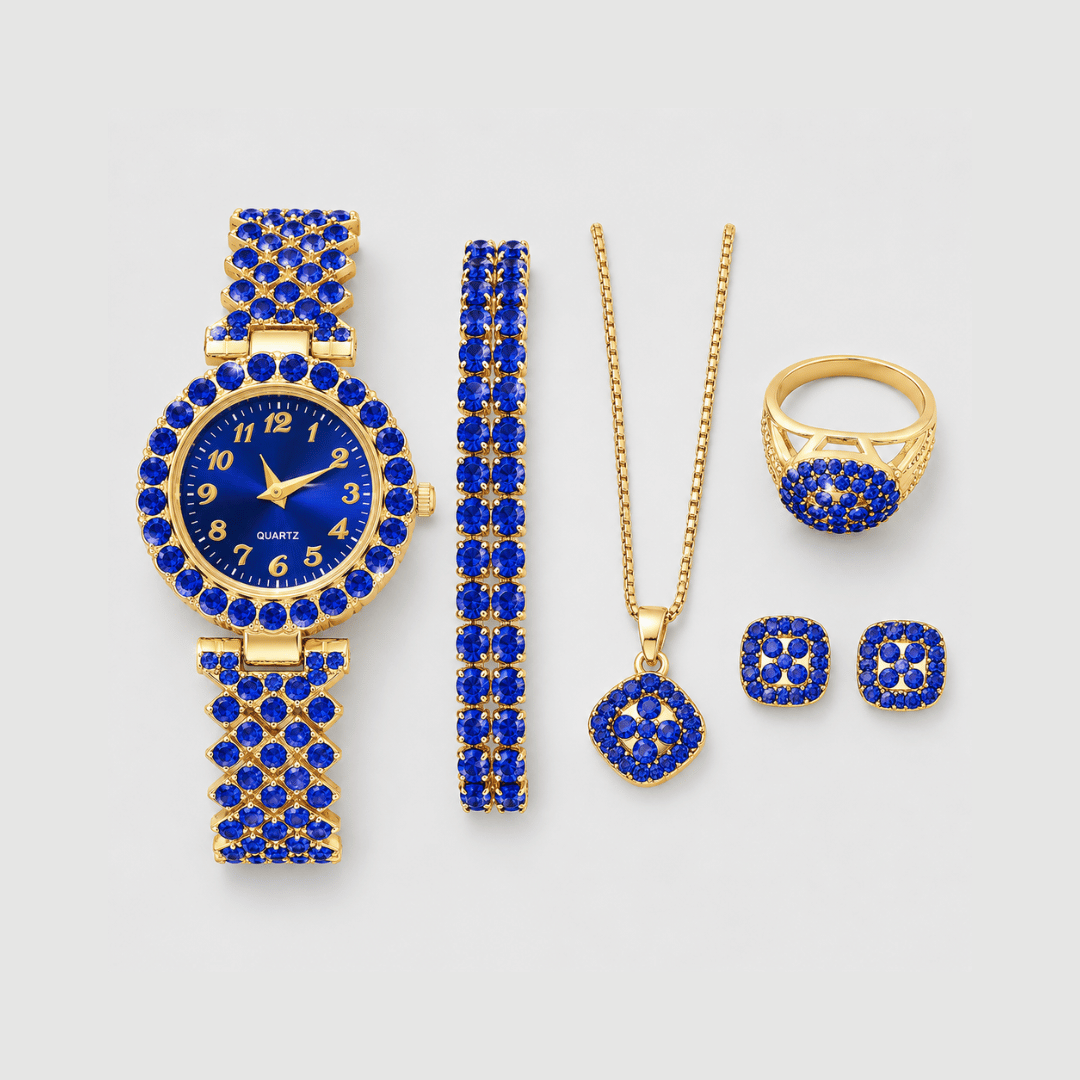Kit Relógio Feminino Azul + Pulseiras | Conjunto Elegante