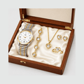 Kit Relógio Feminino Dourado + Pulseiras | Conjunto Elegante