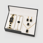 Kit Relógio Feminino Preto + Joias | Conjunto Minimalista