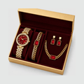 Kit Relógio Feminino Vermelho + Joias | Look Luxo