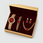 Kit Relógio Feminino Vermelho + Joias | Look Luxo