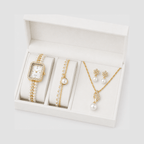 Kit Relógio Feminino + Colar de Pérolas | Conjunto Dourado