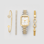 Kit Relógio Feminino + Pulseiras Douradas | Casual Diário