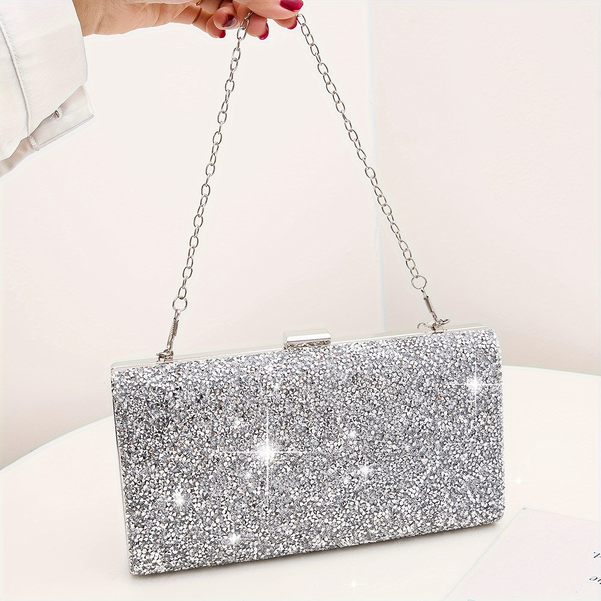 Conjunto de 4 Bolsas de Noiva Prateadas com Joias e Strass para Mulher, Bolsas de Noite Brilhantes, Bolsas de Mão para Casamento, Festa, Presente