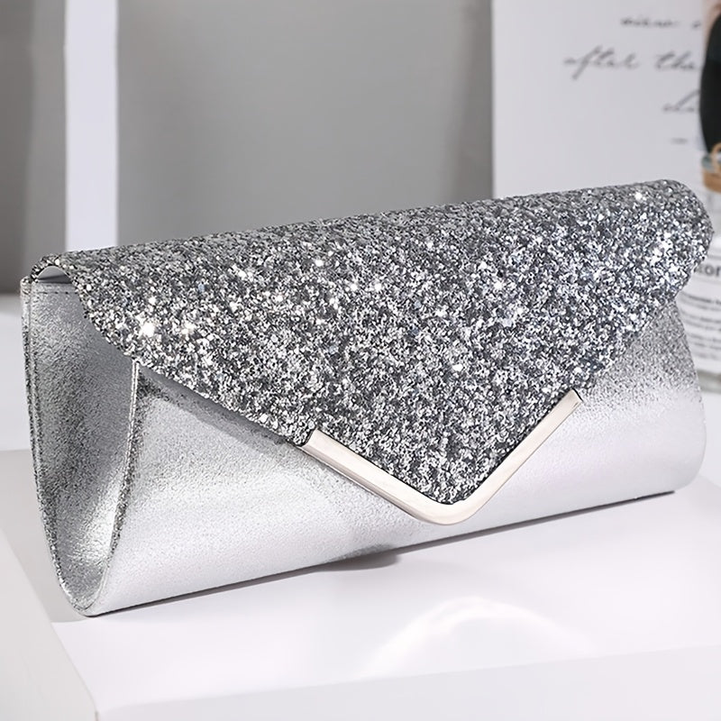 Bolsa de Festa Feminina Versátil com Lantejoulas, Colar e Pulseira de Strass, Conjunto de 4 Peças para Banquete