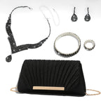 Conjunto de 5 Peças de Bolsa de Mão Prateada com Acessórios de Strass para Mulheres, Ideal para Festas Noturnas e Casamentos