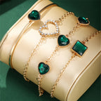 Conjunto de Relógio Feminino de Luxo Verde da Moda com 9 Peças: Relógio de Quartzo Luxuoso Multifuncional com Mostrador Quadrado, Pulseira, Colar e Brincos — Adequado para Uso Diário ou como Presente de Feriado. -Incrustado, Verde Elegante