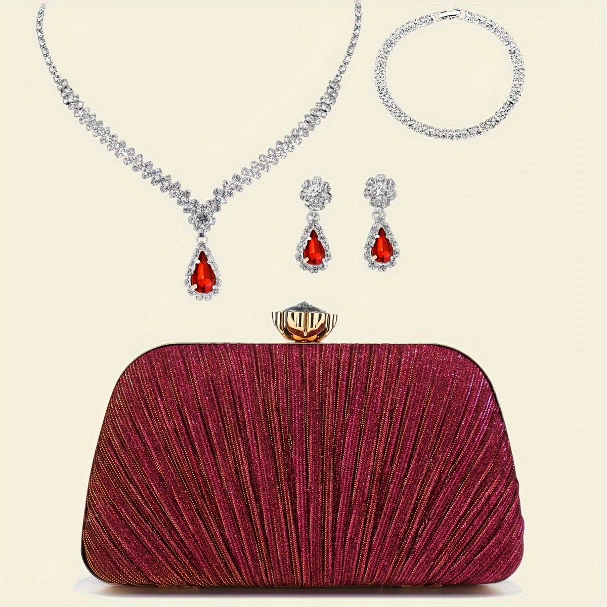 Bolsas de Noite de Natal para Mulher com Franjas, Lantejoulas, Strass, Corrente de Metal, Bolsas de Ombro, Cor Verde, Bolsa de Banquete com Glitter, Conjunto de Joias Elegante com Colar, Brincos e Pulseira de Strass para Casamento e Despedida de Solteira