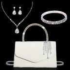 Novo Bolsa de Noite Feminina com Strass, Bolsa de Festa Aveludada com Pendente Brilhante, Elegante Bolsa de Casamento para Noiva, com Conjunto de Três Peças com Pendente de Strass Brilhante, Colar com Pendente de Strass, Brincos, Pulseira, Adequado para Casamentos, Festas, Jantares e Bailes