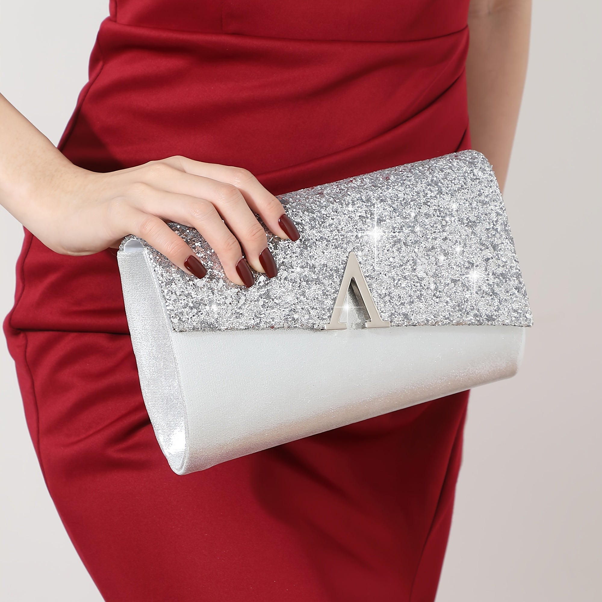 4 Peças Conjunto de Joias com Strass Colar Brilhante Brincos Pulseira Bolsa de Noite Feminina Clutch Festa Nupcial Bolsa Elegante com Tampa Vibrante Envelope Bolsa de Mão com Corrente Metálica para Casamento e Festas