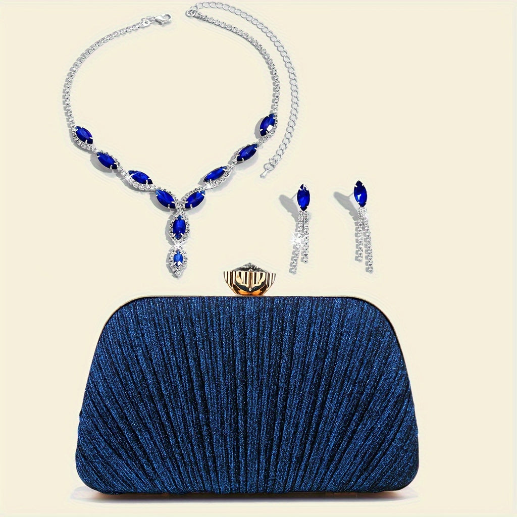 Bolsas de Noite de Natal para Mulher com Franjas, Lantejoulas, Strass, Corrente de Metal, Bolsas de Ombro, Cor Verde, Bolsa de Banquete com Glitter, Conjunto de Joias Elegante com Colar, Brincos e Pulseira de Strass para Casamento e Despedida de Solteira