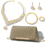 Conjunto de 5 Peças de Bolsa de Mão Prateada com Acessórios de Strass para Mulheres, Ideal para Festas Noturnas e Casamentos