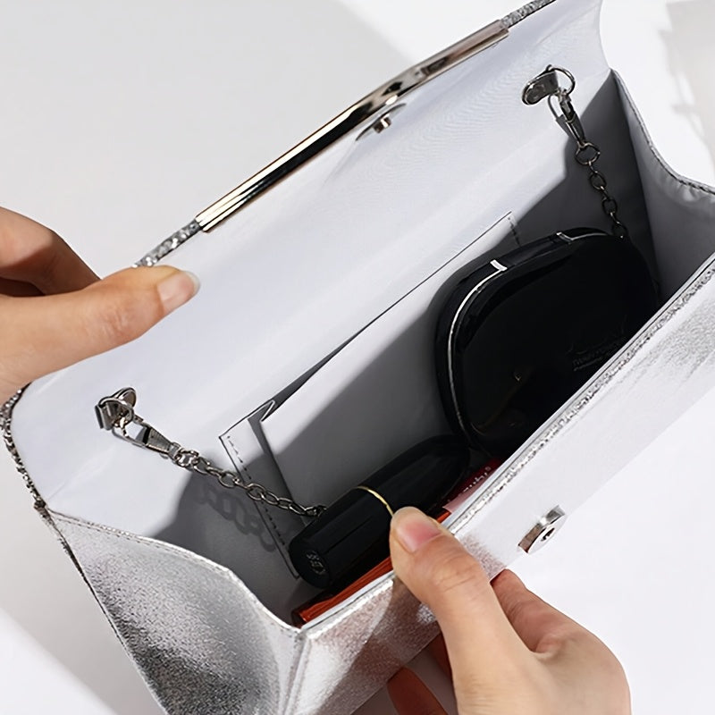 Bolsa de Festa Feminina Versátil com Lantejoulas, Colar e Pulseira de Strass, Conjunto de 4 Peças para Banquete