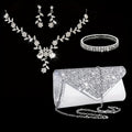 Bolsa de Festa Feminina Versátil com Lantejoulas, Colar e Pulseira de Strass, Conjunto de 4 Peças para Banquete