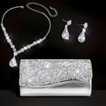 Conjunto de 3 Bolsas de Noite Femininas, Clutch com Colar e Brincos, Envelope de Strass, Bolsa de Festa, Carteira de Noiva para Baile