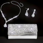 Conjunto de 3 Bolsas de Noite Femininas, Clutch com Colar e Brincos, Envelope de Strass, Bolsa de Festa, Carteira de Noiva para Baile