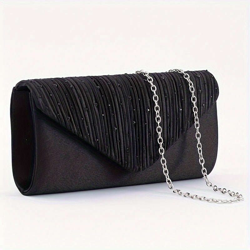 Elegante e Versátil Clutch de Noite com Decorações Brilhantes, Mala de Ombro com Corrente, Bolsa de Festa, Conjunto Luxuoso de Colar, Brincos e Pulseira com Strass, um Conjunto Completo de Quatro Peças para Banquetes