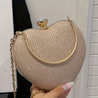 Bolsa de Noite Feminina Moderna e Versátil em Forma de Coração, Bolsa de Vestido, Bolsa de Festa, Colar de Strass, Pulseira, Brincos, Conjunto de Quatro Peças para Banquetes