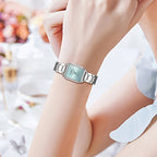 1 Relógio e 5 Adições Elegante Relógio de Quartzo Romano para Senhoras e Colar com Coração, Pulseira, Anel e Brincos, Caixa Quadrada, Mostrador de Ponteiro, Bracelete Durável em Aço Inoxidável, Caixa em Aço Inoxidável, Movimento de Quartzo de Precisão - Presente Ideal para o Dia dos Namorados