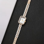 Conjunto de Relógio de Quartzo Feminino Minimalista e Elegante com Mostrador Quadrado, Incluindo Pulseira, Colar e Brincos (5 peças/conjunto). Não Inclui Caixa de Relógio