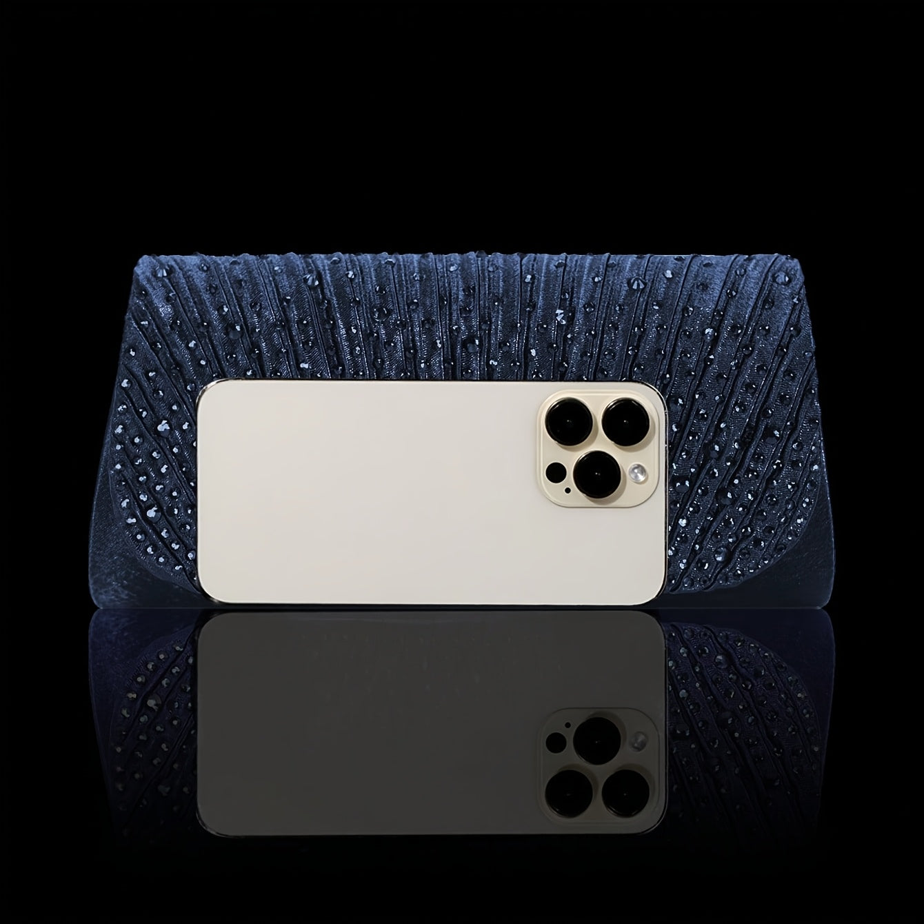 Bolsa de Noite/Festa com Aba e Strass Brilhante, Clutch/Bolsa de Noite Plissada Elegante e Estilosa, Acompanha Conjunto de Joias com 2 Peças de Strass Brilhante, Adequada para Festas, Banquetes, Reuniões, Dançantes, Casamentos e Outras Ocasiões.
