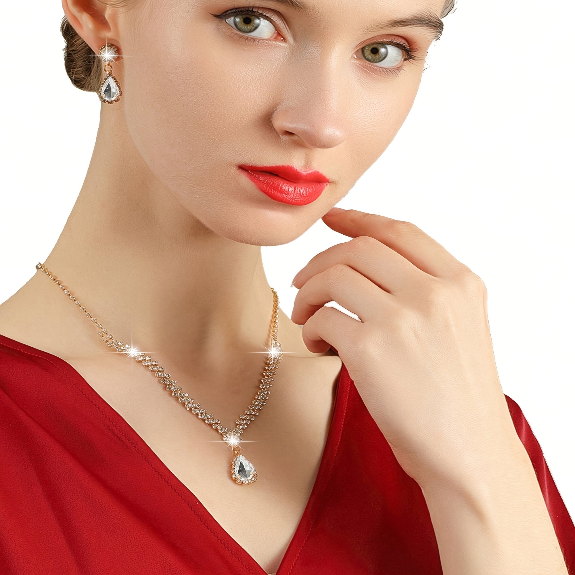 Conjunto de 4 Peças de Joias com Strass: Colar, Brincos e Pulseiras para Mulheres - Bolsa de Noiva Cintilante com Corrente Metálica Destacável, Versátil para Festas, Casamento, Banquete ou Cocktail Party - Presente para Noivas e Damas de Honra