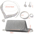 Conjunto de 5 Peças de Bolsa de Mão Prateada com Acessórios de Strass para Mulheres, Ideal para Festas Noturnas e Casamentos