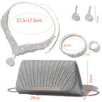 Conjunto de 5 Peças de Bolsa de Mão Prateada com Acessórios de Strass para Mulheres, Ideal para Festas Noturnas e Casamentos