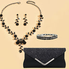 Bolsa de Festa Feminina Versátil com Lantejoulas, Colar e Pulseira de Strass, Conjunto de 4 Peças para Banquete