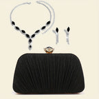 Bolsas de Noite de Natal para Mulher com Franjas, Lantejoulas, Strass, Corrente de Metal, Bolsas de Ombro, Cor Verde, Bolsa de Banquete com Glitter, Conjunto de Joias Elegante com Colar, Brincos e Pulseira de Strass para Casamento e Despedida de Solteira