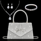 Elegante Carteira de Lantejoulas Champagne com Laço de Strass - Conjunto de Brincos, Colar e Pulseira de Strass Combinados - Presente Ideal de Dia dos Namorados para Mulheres, Acessório de Festa|Carteira de Lantejoulas Champagne|Fechamento Detalhado